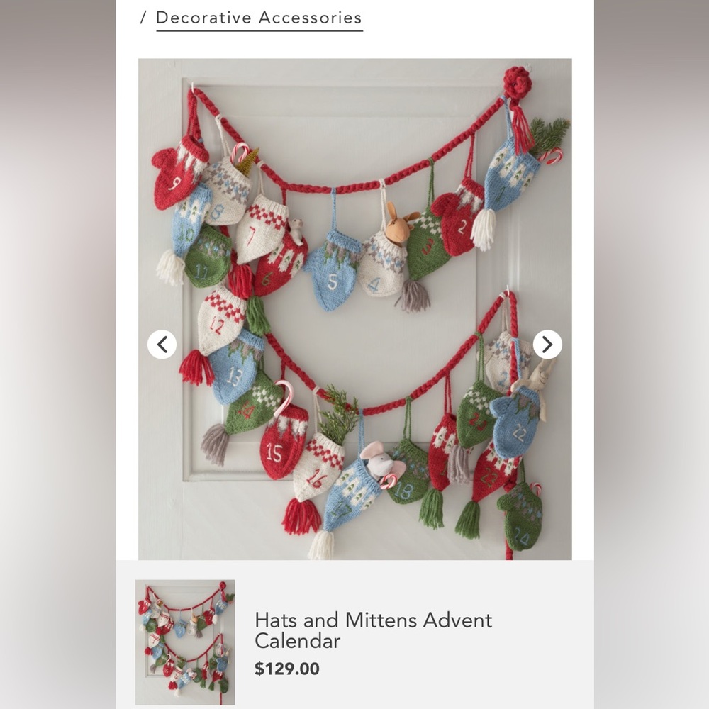 Garnet Hill woolen hat and mitten advent calendar